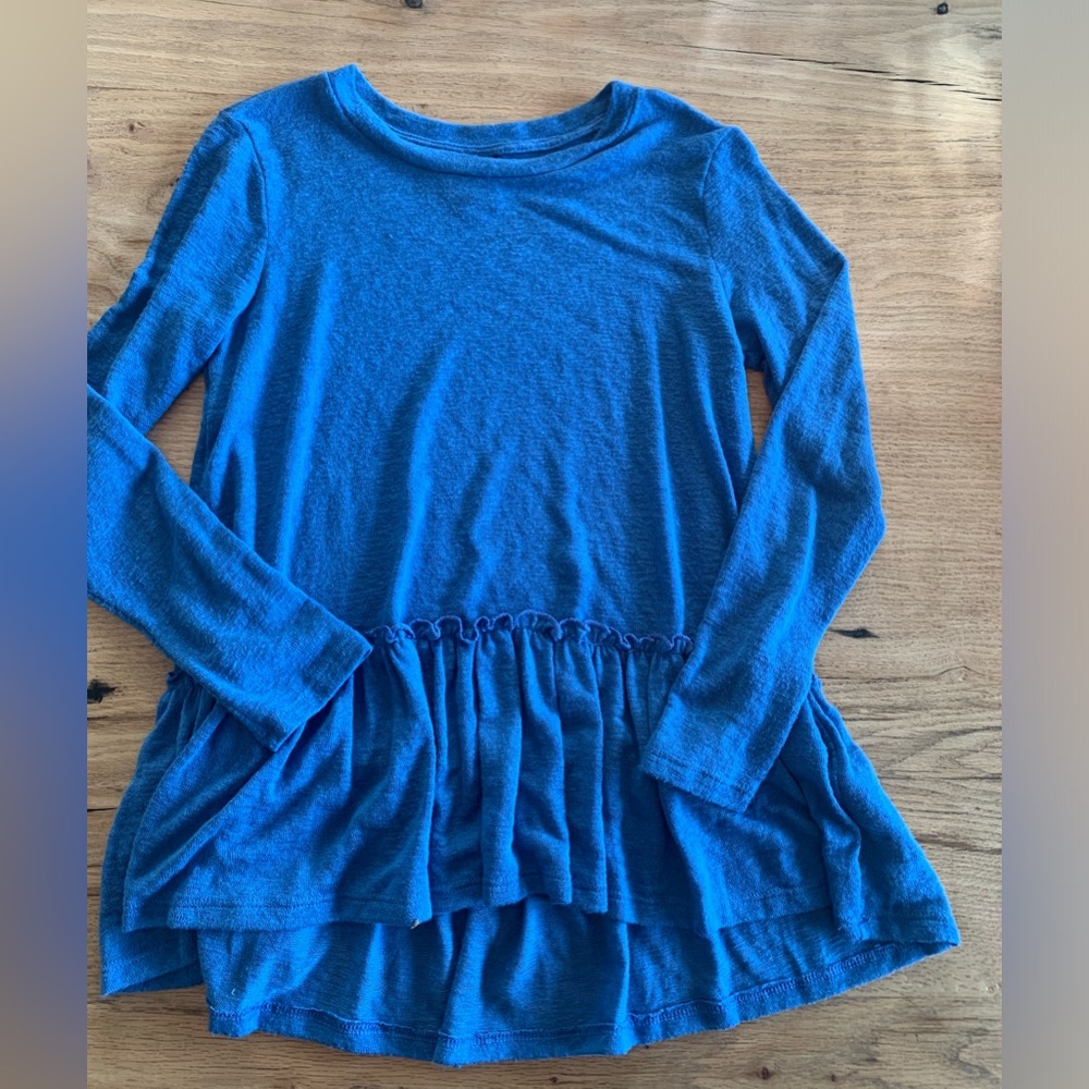 Bobeau Ruffe Tunic Blue Round Neck Long Sleeve Women’s Medium Petite Preloved
